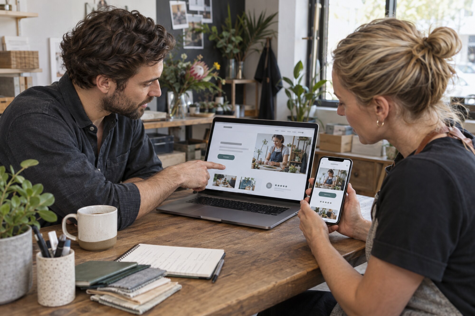 A Melbourne small-business owner checking the same homepage above the fold on mobile and desktop