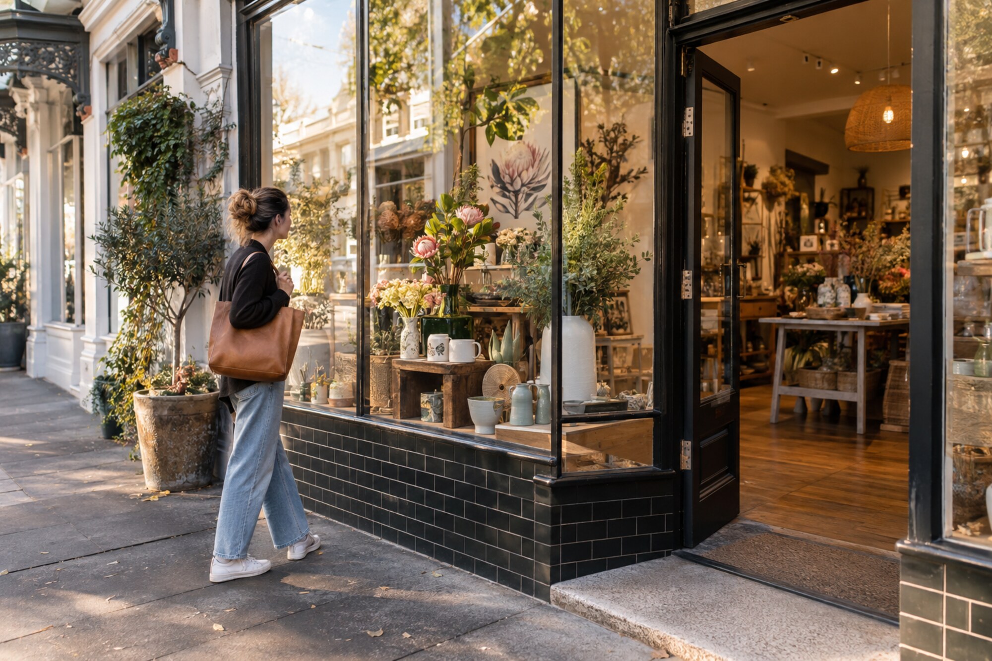 A passer-by deciding whether to enter a Melbourne shop based on its clear window display