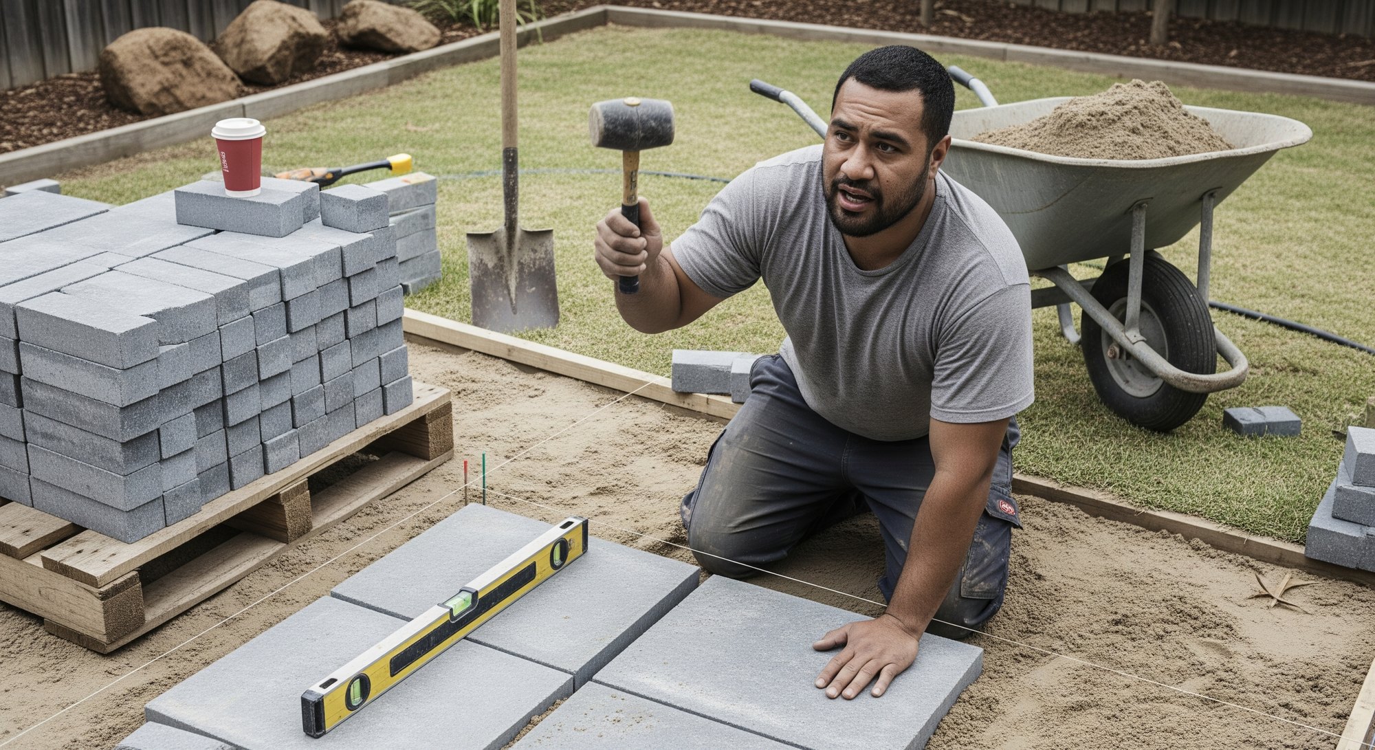 A Melbourne landscaper standing in a garden he has just completed