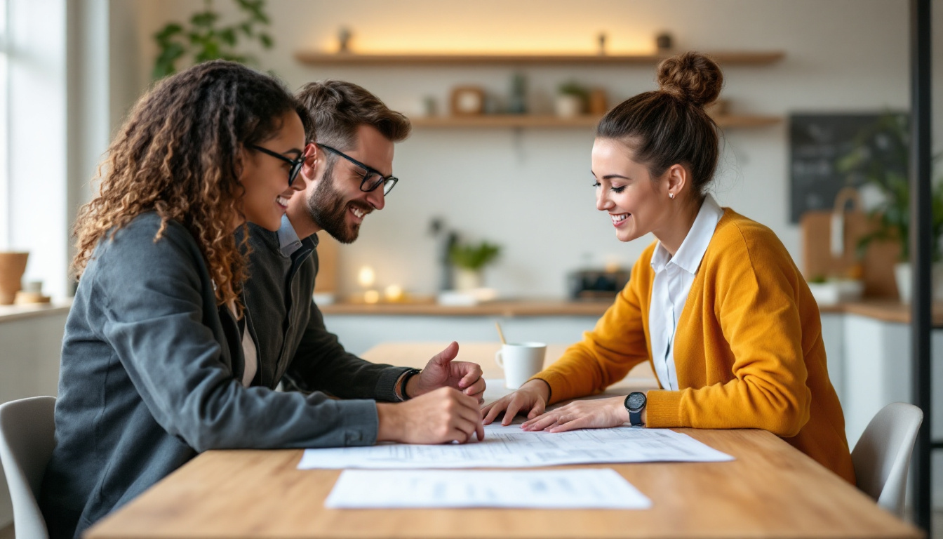 Two colleagues reviewing plans together at a bright timber desk