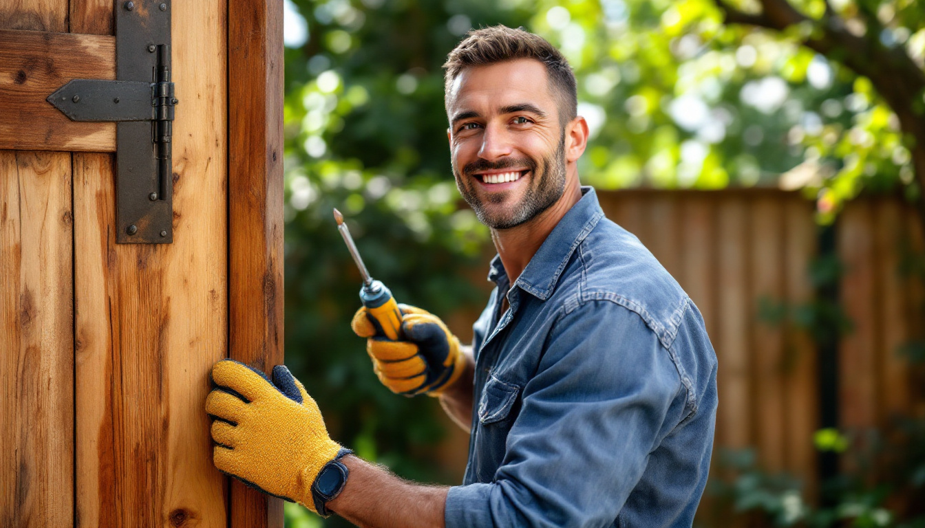 A property maintenance contractor repairing a gate at a Melbourne rental property