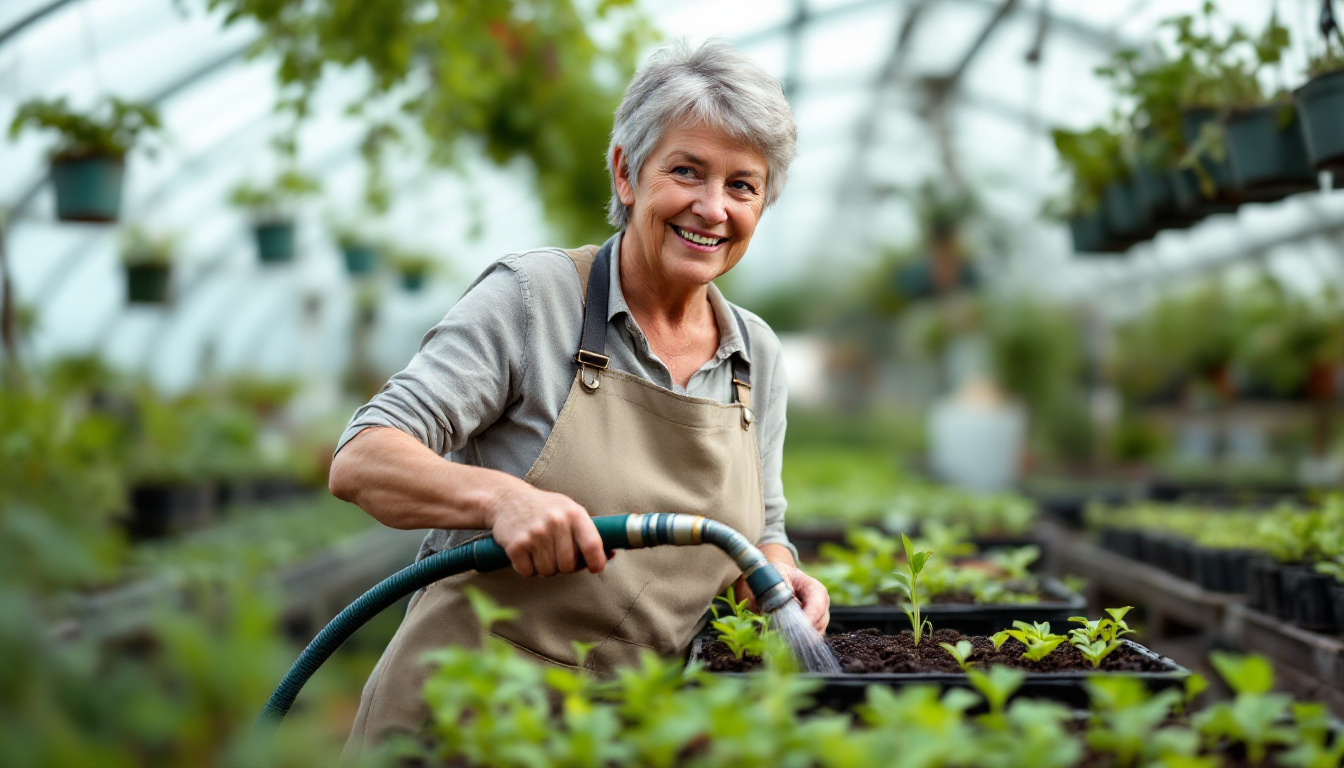 A Melbourne nursery owner watering seedlings, steady growth, patiently tended