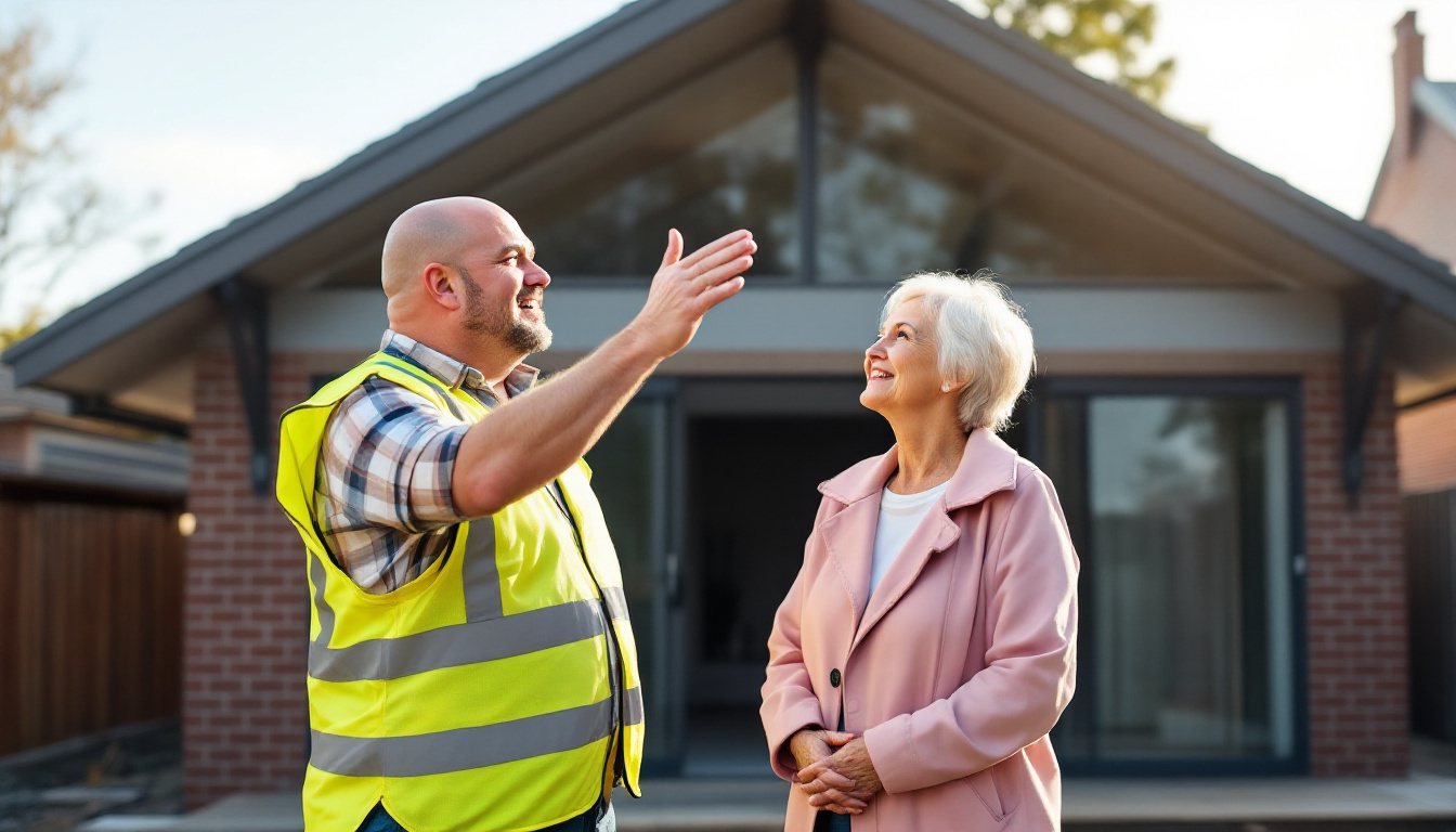 A Melbourne builder showing a homeowner the finished extension