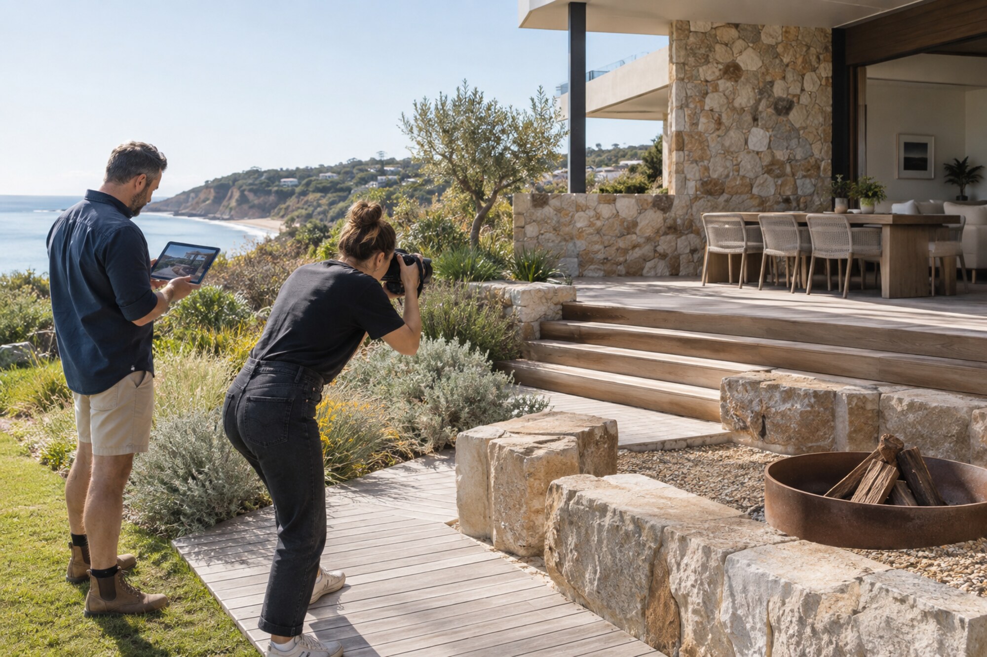 A professional photographer capturing a completed Mornington Peninsula residential project for a business website