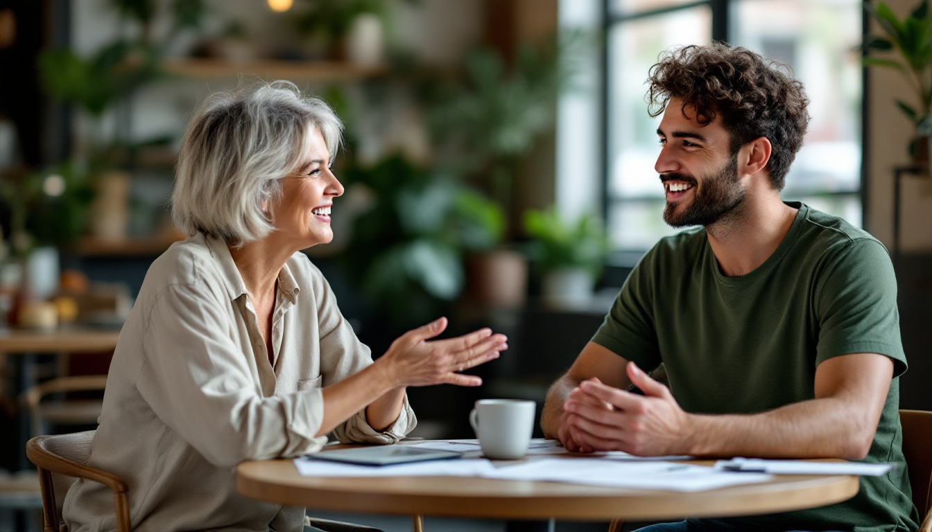 A web designer and small-business owner planning a website rebuild together
